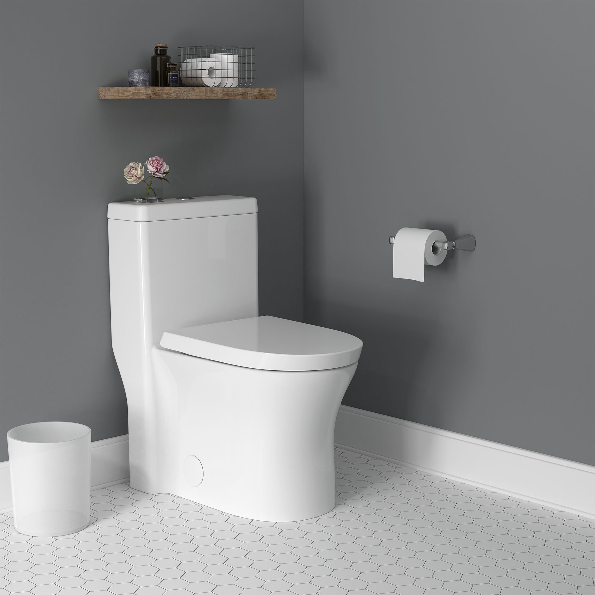 Toilette Cosette complète allongée avec siège, hauteur régulière, à double chasse, monopièce, 1,28 gpc/4,8 Lpc et 0,92 gpc/3,5 Lpc